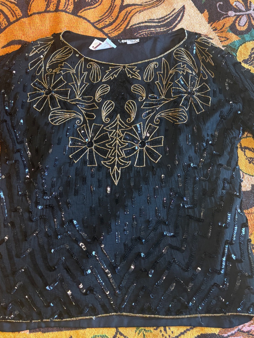 Vintage Jasmine Beaded and Sequin Silk Blouse